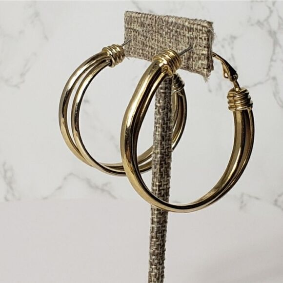 GOLDTONE Double Hoop Classic Earrings - Picture 2 of 5